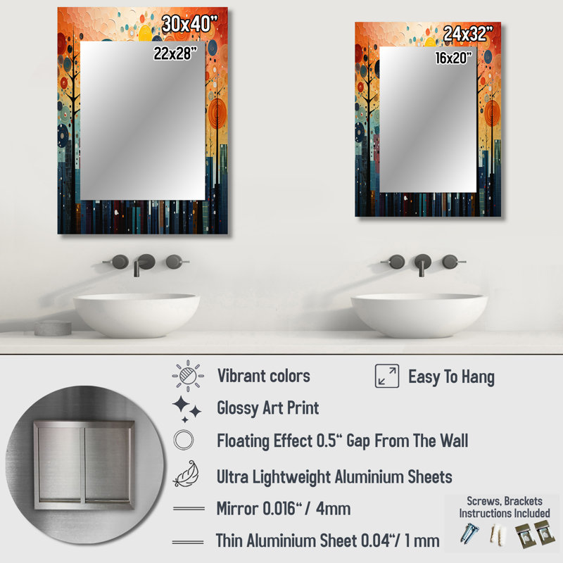 Colorful Mid Century Bold Breeziness III - Midcentury Modern Mirror, Mid-Century Modern Unique Wall Mirror, Printed Metal Art