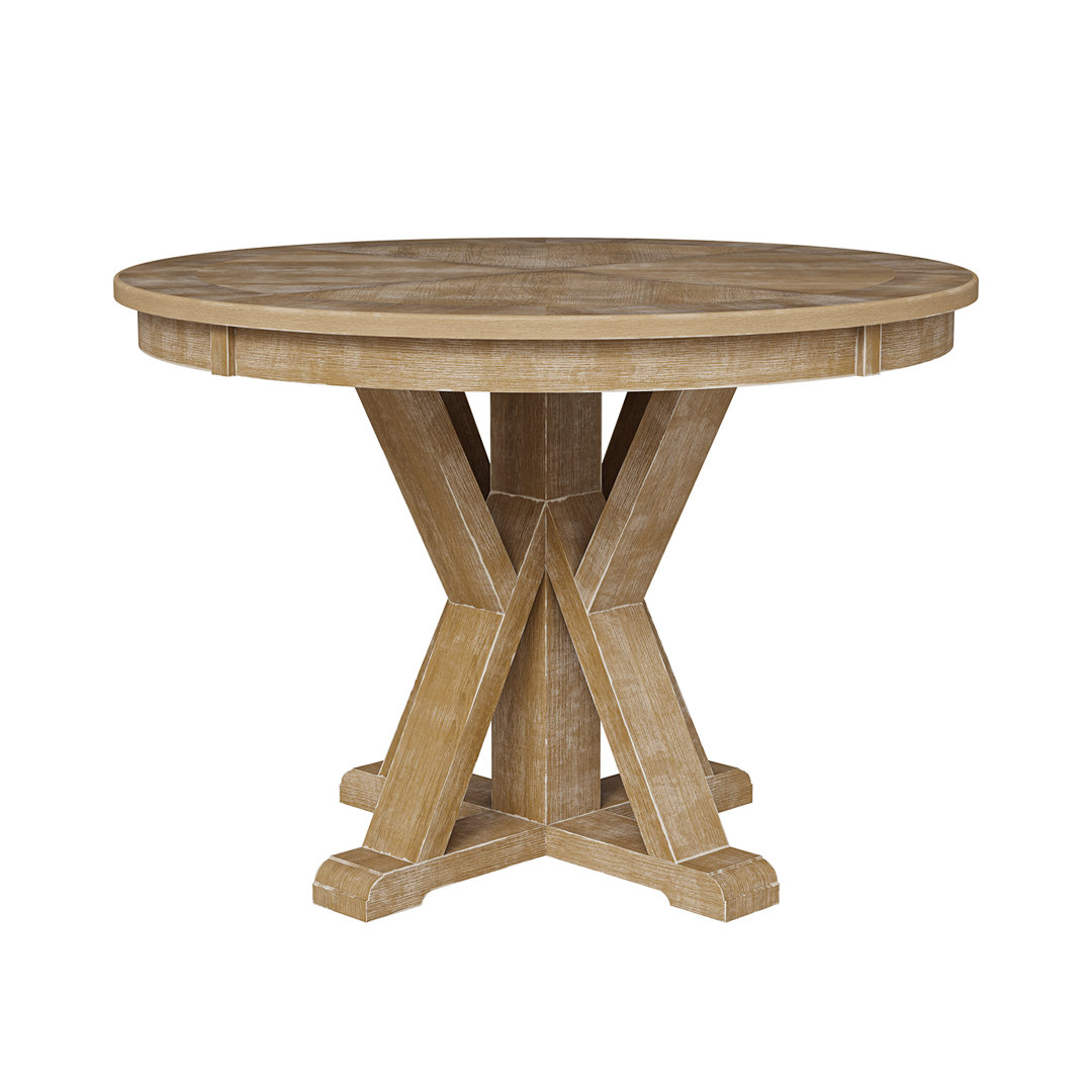 Amoz 42" Pedestal Round Solid Wood Frame Dining Table Gracie Oaks 