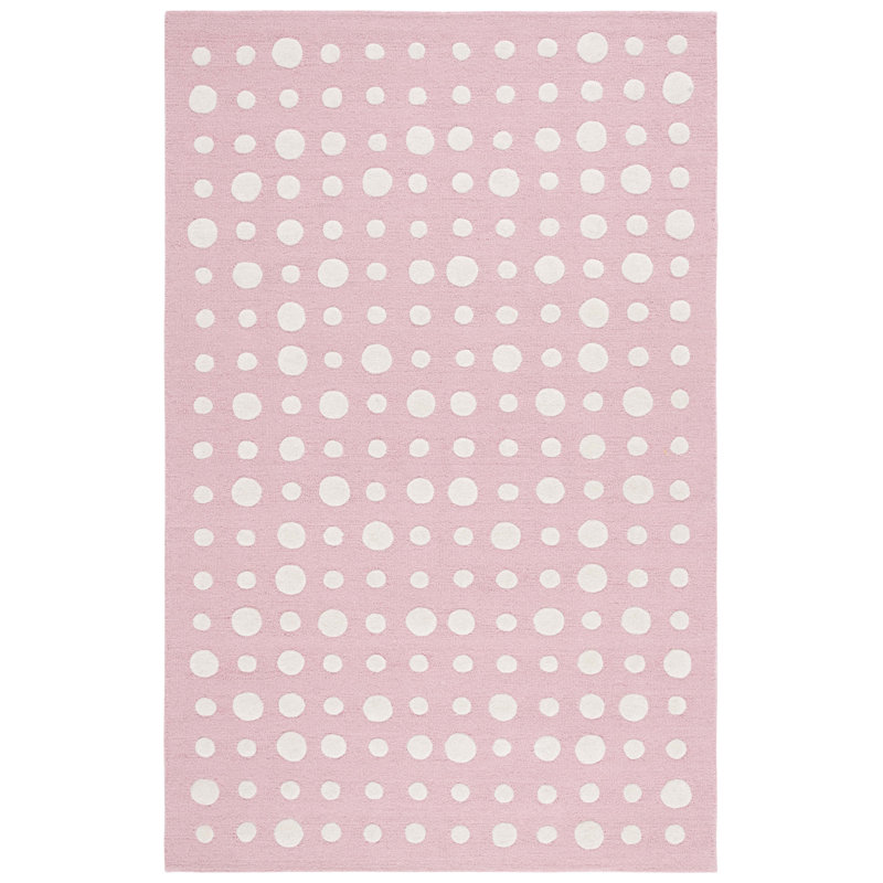 Cadmarr Polka Dots Hand Tufted Wool/Cotton in Pink/White Area Rug, Rectangle 4' x 6'