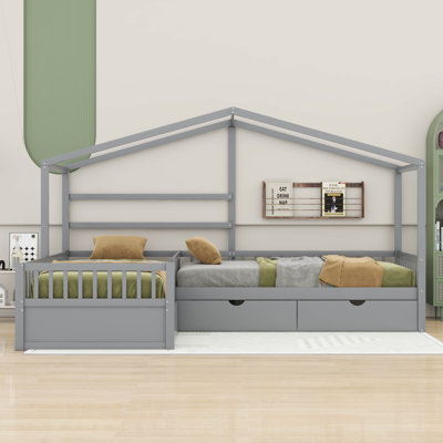 Lit plateforme simple avec trois tiroirs de rangement Bladric