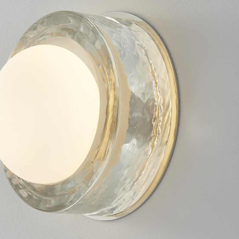 Polished Nickel Opal Glass Round Wall Sconce