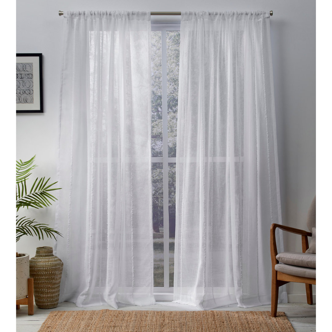 Vidal Synthetic Striped Sheer Rod Pocket Curtain Panels (Set of 2) Laurel Foundry Modern Farmhouse® Curtain 