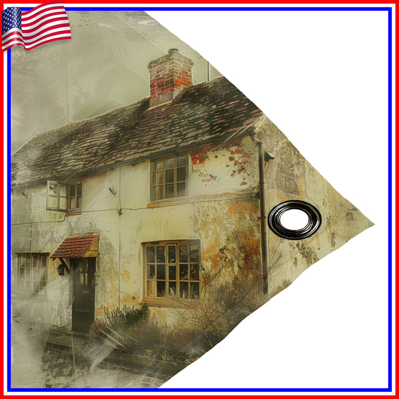 Tapisserie «Cottage» - Décoration murale architecture, H 68 po x l 80 po avec 4 œillets