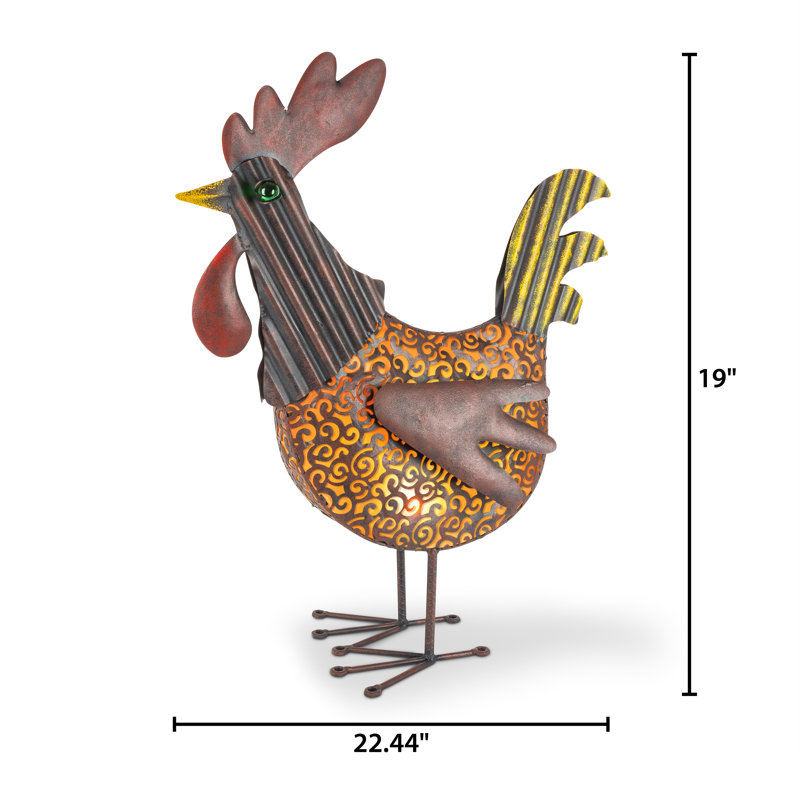 19 in H Solar Lighted Metal Rooster