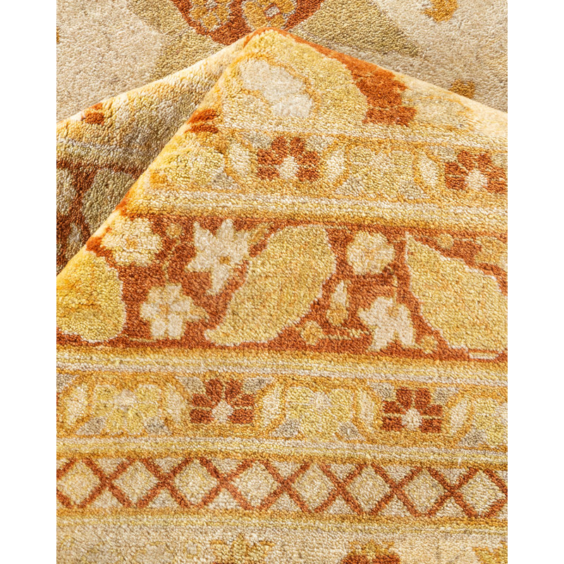 Tapis ivoire traditionnel en laine noué à la main 9 pi 4 po x 12 pi 3 po