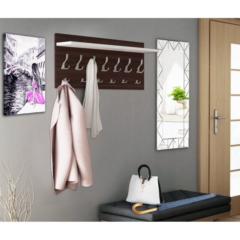 Eizen Wall 13 - Hook Coat Rack, Brown/White