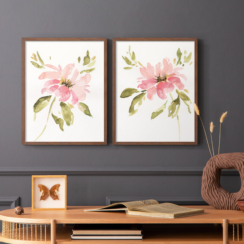 «One Pink Bloom I», reproduction encadrée de qualité supérieure - prête à être accrochée - aucun clou requis - aucun clou requis