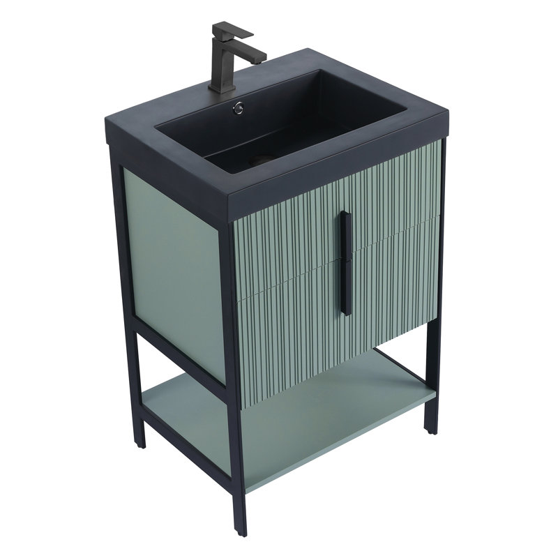  Meuble-lavabo moderne avec plateau en gel acrylique noir Serenity, Noir / menthe, 24", Noir