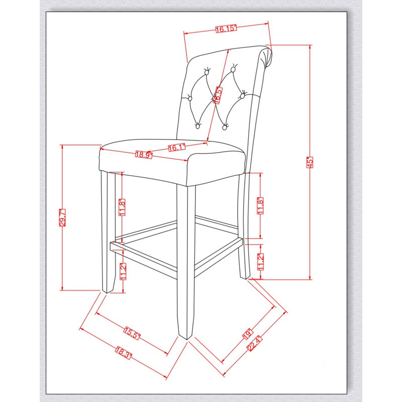 Tabouret de bar en bois massif Leviton, ensemble de 2, Gris