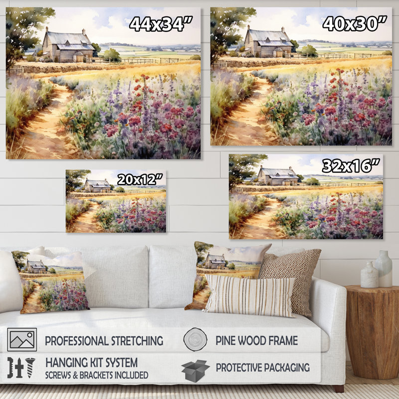 Herbes, jardin à la ferme I - campagne, art mural, H 34 po x l 44 po x P 1,5 po, Cadre flottant noir