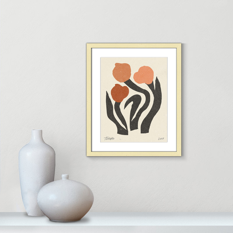 Imprimé de fleurs modernes par NKTN, 16'' W x 19'' H, Matted Print, Matte Gold