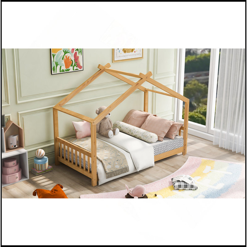 Lit plateforme simple avec tête et pied de lit, Naturel