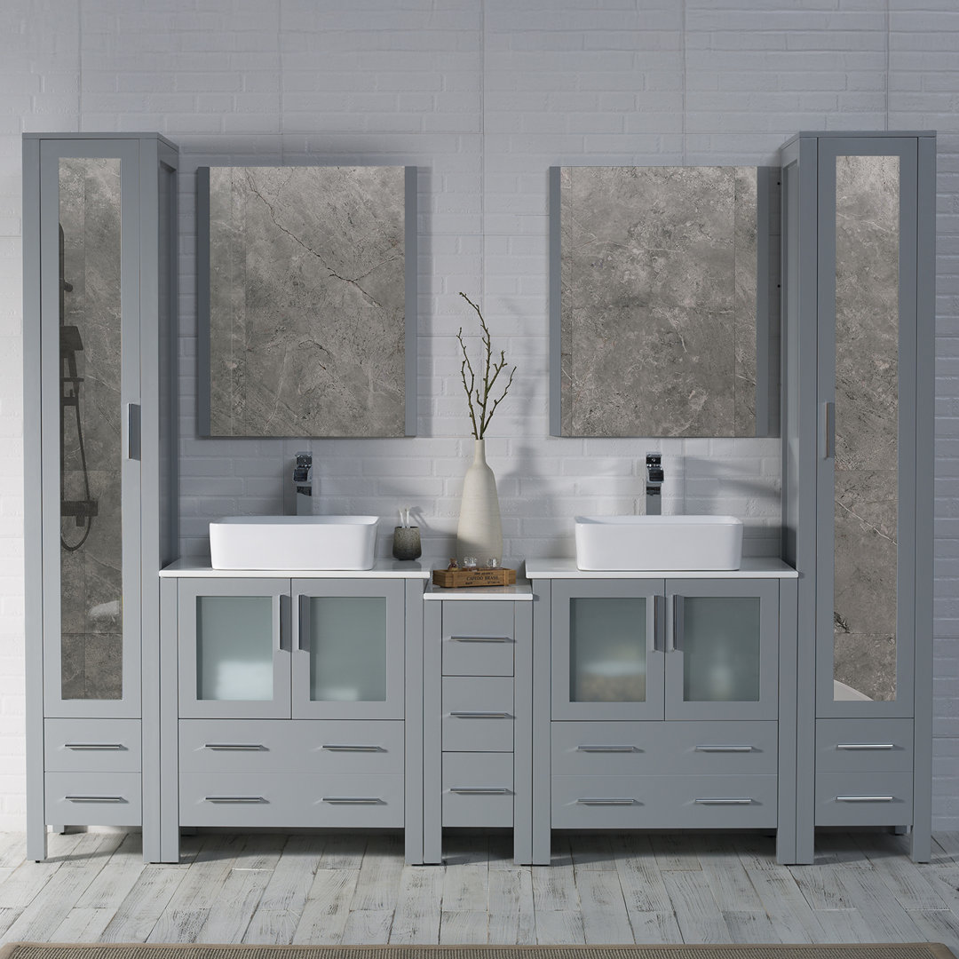 Mance 102" Double Bathroom Vanity Set with Mirror & Linen Closet Orren Ellis Base