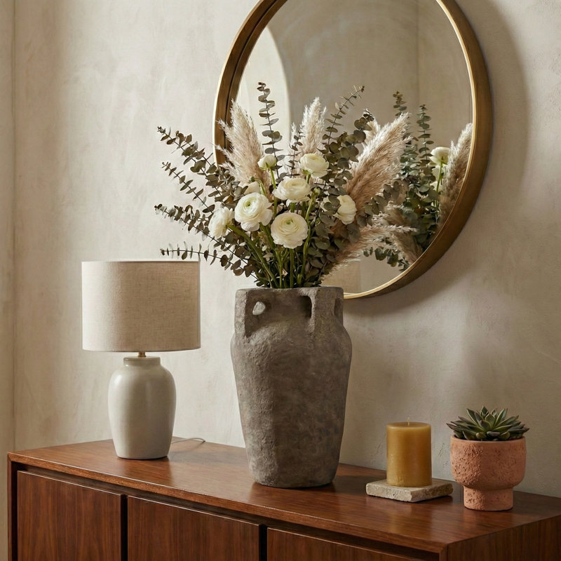 Vase de table Amphora avec poignées à pattes pour la décoration intérieure, H 20,5 po x l 12 po x P 12 po