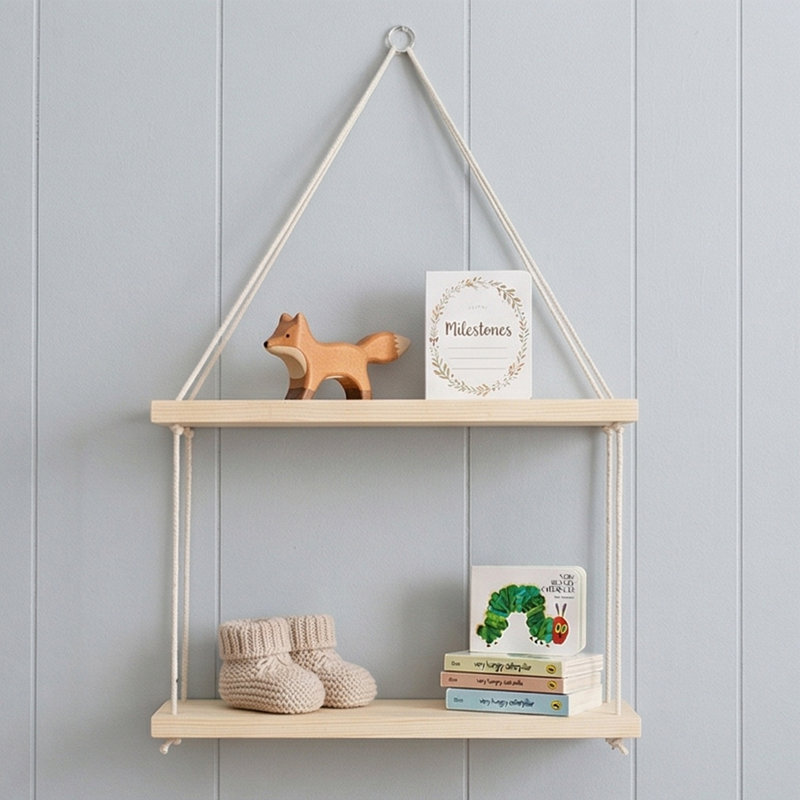 Larkinhurst 2-Tier Spruce Wood Hanging Wall Shelf