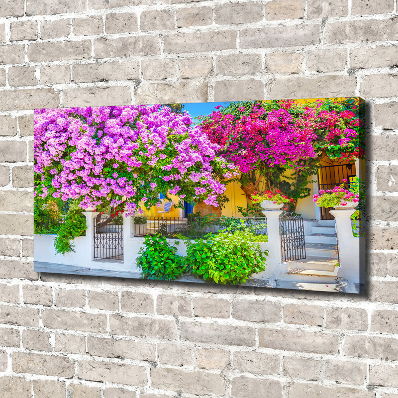House With Bougainvillea - No Frame Print on Canvas