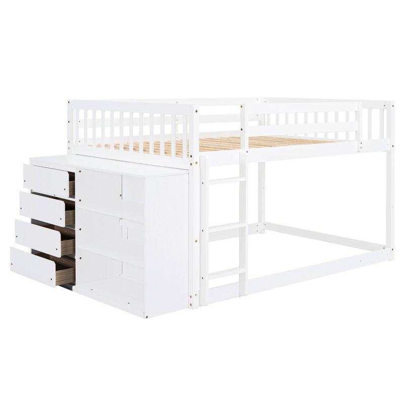 White Full Over Bunk Bed With Solid Pine Construction And Ample Storage Options 4 3-Shelf In White, Wood For Bedroom Enhancement