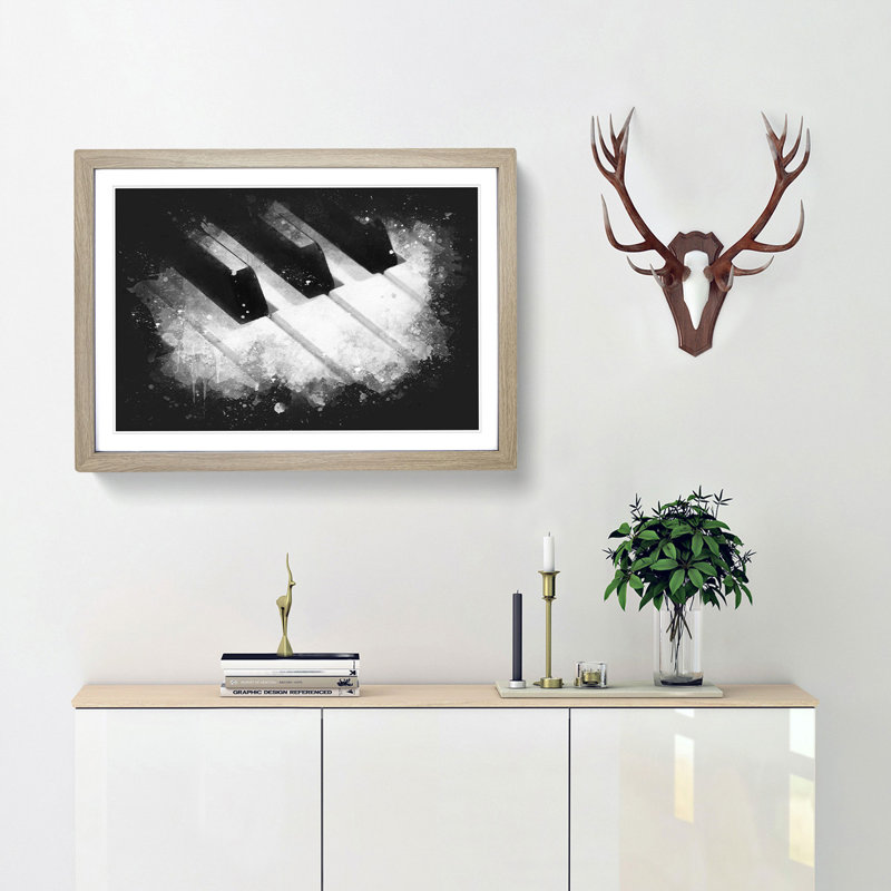 Keyboard Keys - Picture Frame Graphic Art Print, 33cm H x 45cm W x 2cm D, Oak Framed