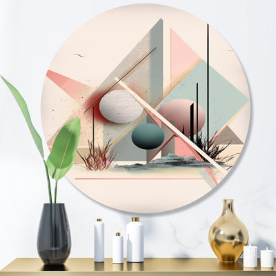 Mid Century Pastel Mountains II - Abstract Geometric Round Wall Art on Metal