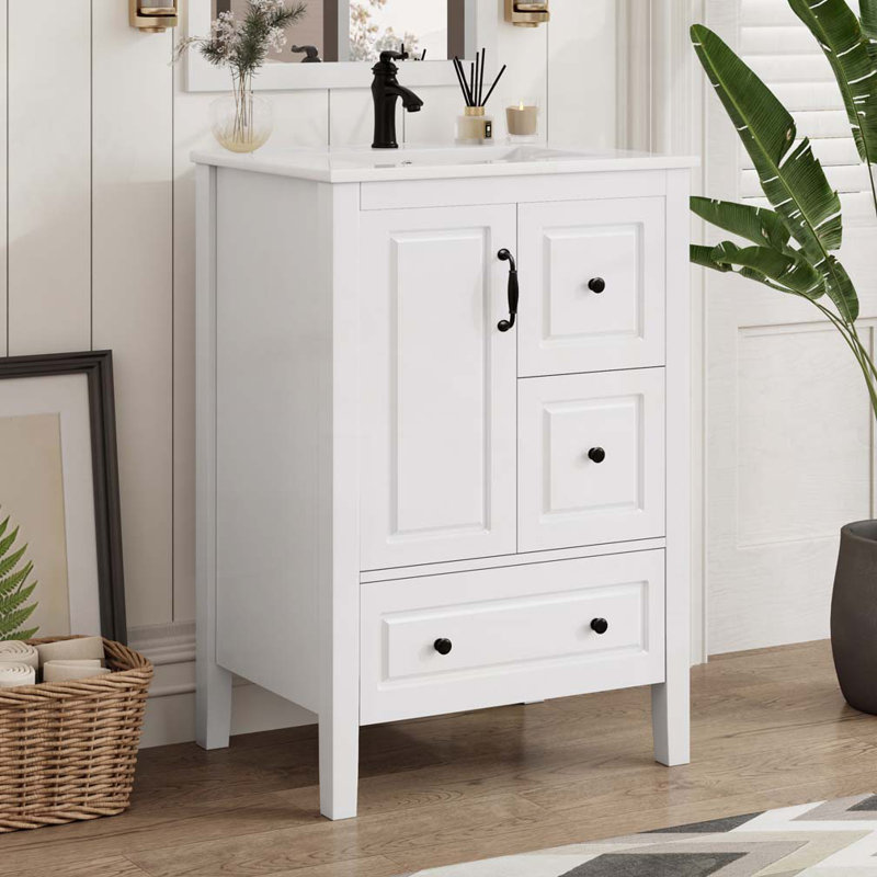 Meuble-lavabo avec lavabo, armoire et tiroirs, Blanc