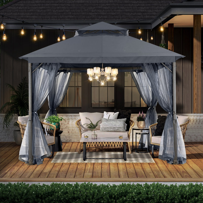 Steel Patio Gazebo The Soft Roof, Gray, 110" H x 108" W x 108" D