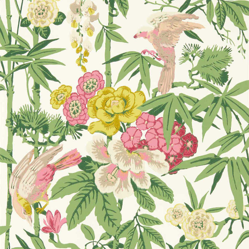 Bamboo & Birds Wallpaper, Scallion Green