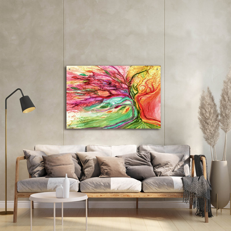 Art mural en verre Wrought Studio ™ «Rainbow Tree» par Carol Cavalaris, H 24 po x l 36 po x P 0,2 po