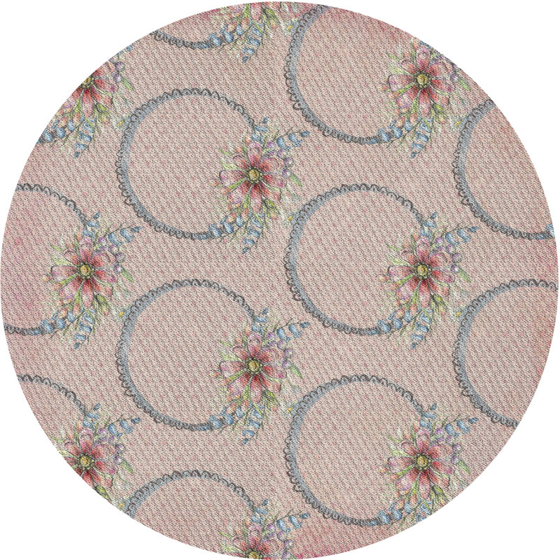 Tapis rose à motif floral Jamie-Leigh, Rond 4 pi