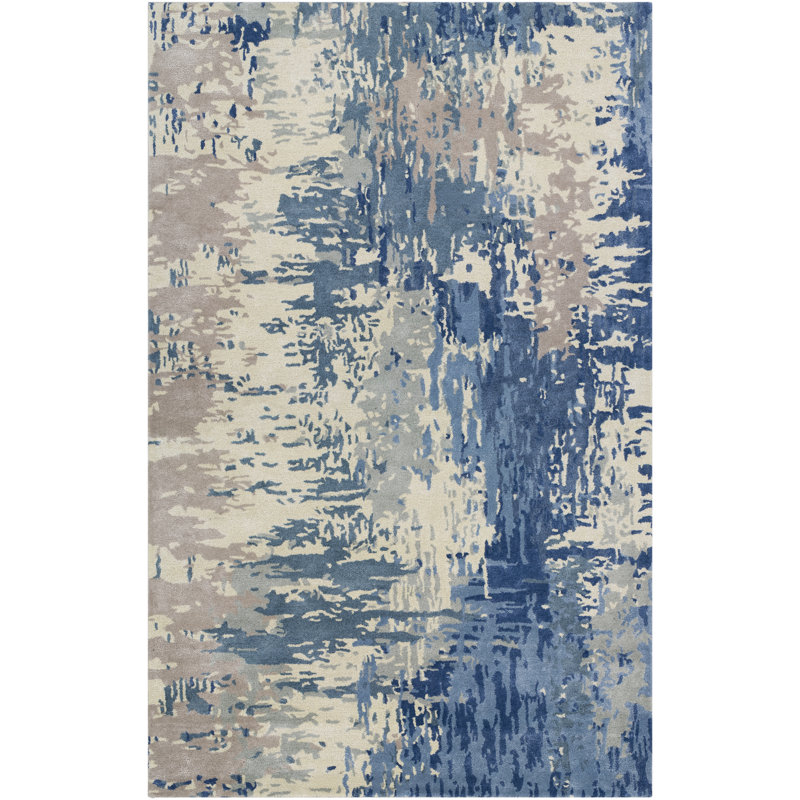 Tapis bleu foncé touffeté à la main Ratcliff, Rectangle de 10 pi x 14 pi