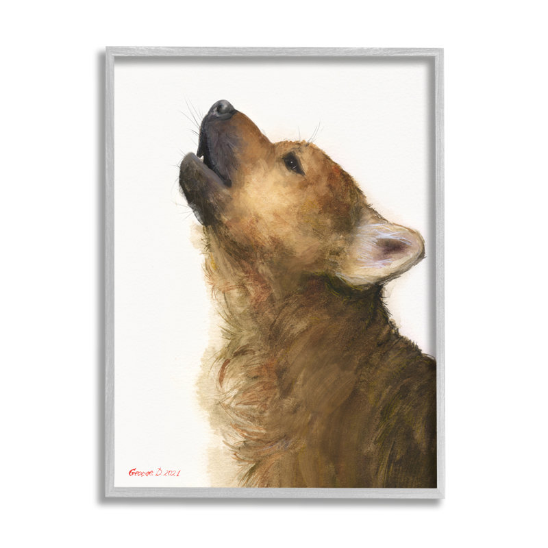 Howling Brown Dog Portrait, L 16 po x H 20 po, Estampe numérique Farmhouse