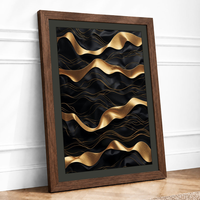 Golden Waves Modern - Framed Print, A2 - 59.4 x 42.0 cm, Walnut