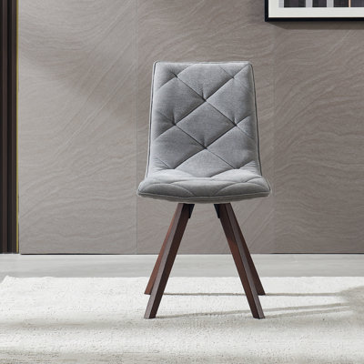 Chaise de salle à manger brun-gris avec pieds en bois massif et panneau de fibres à densité moyenne | Tissu gris rembourré