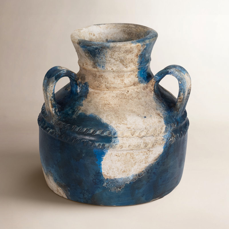 Vase décoratif en terre cuite avec motif texturé rustique et poignées doubles, décor contemporain élégant pour les espaces modernes