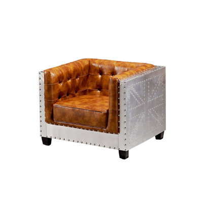 Vintage Casual Aluminum Skin Rivet Sofa 36.61'' Faux Leather Sofa