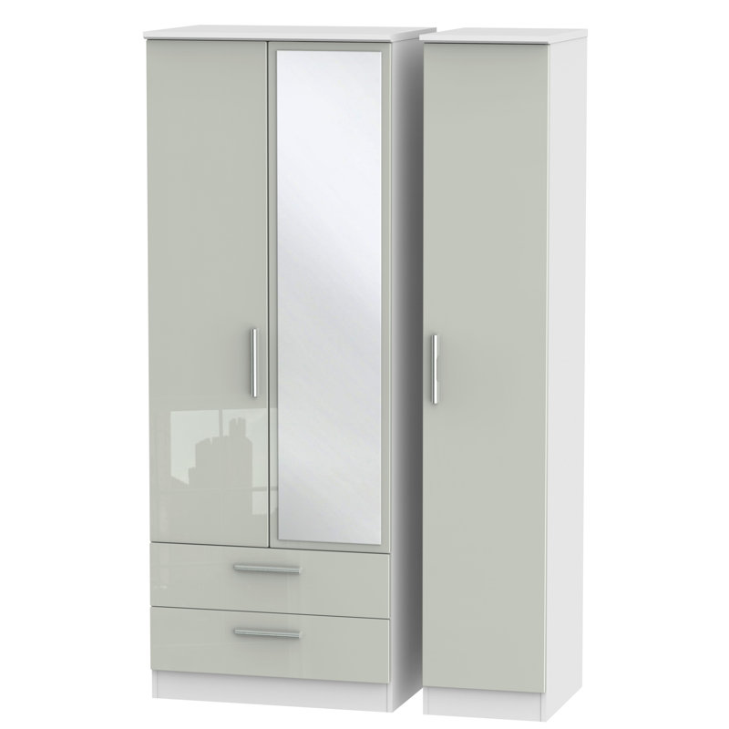 Silver 3 Door Manufactured Wood Wardrobe, 197 cm H x 111 cm W x 53 cm D, Black