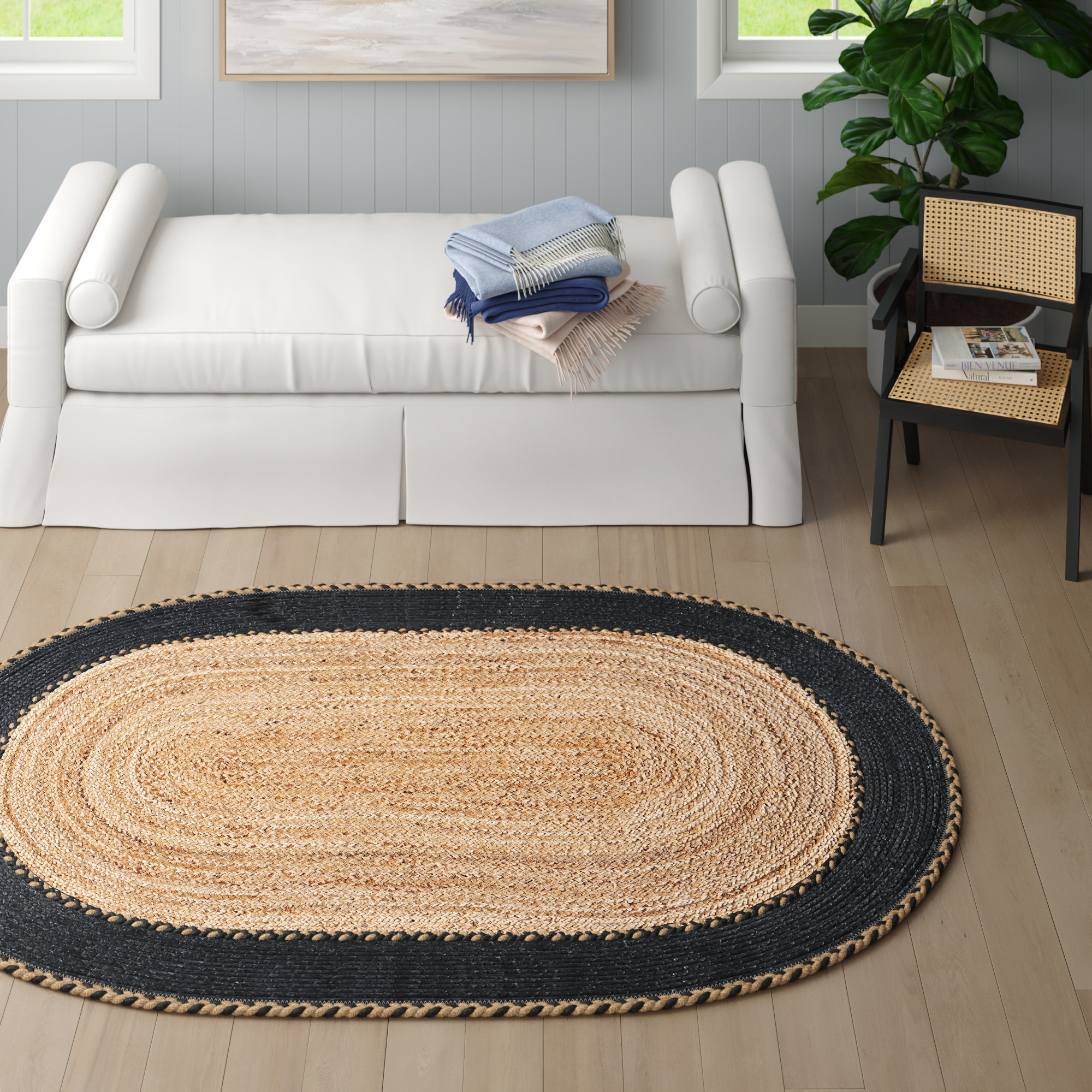 Hand-woven Natural Jute Oval Area Rugs for Kitchen 4 X 6, Braided RAG RUG 5  X 7 for Living Room, Hand-knotted Bedroom Area Rugs 3 X 5 