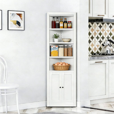 71" Tall Corner Storage Cabinet With 2 Doors, 5-Tier Metal Cabinet With Adjustable Shelves, Freestanding Kitchen Storage For Pantry, Living Room, Bathroom, Laundry Room, Space Saving Furniture