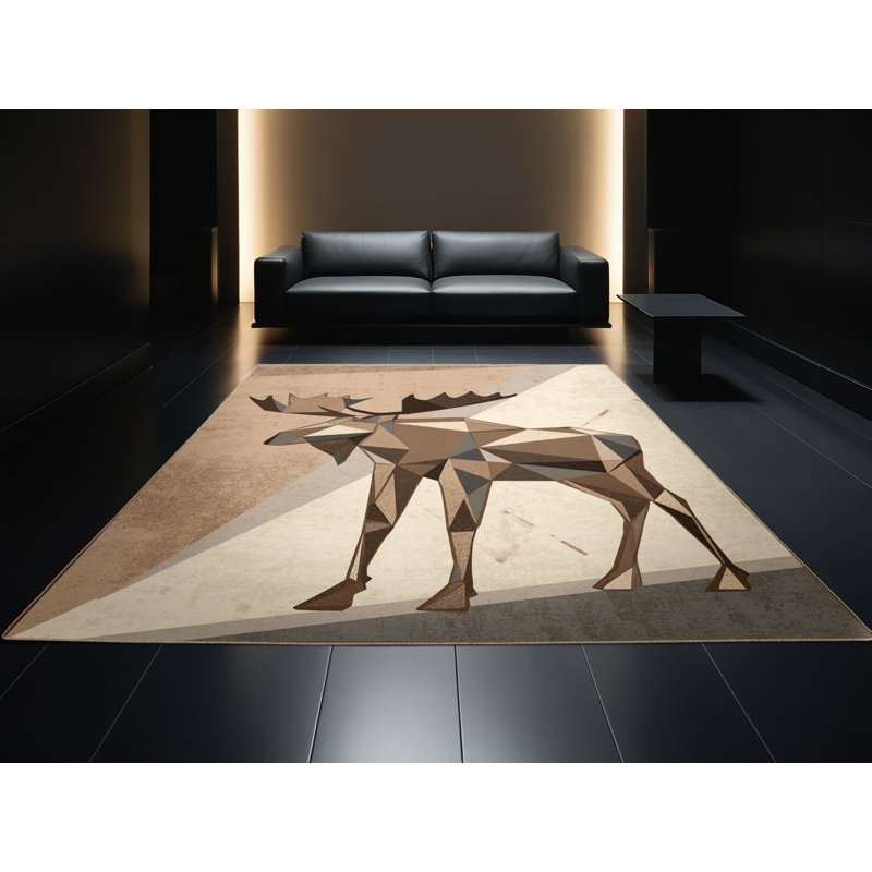 Tapis géométrique brun et beige lavable à la machine Ozgur Moose, 3 X 5