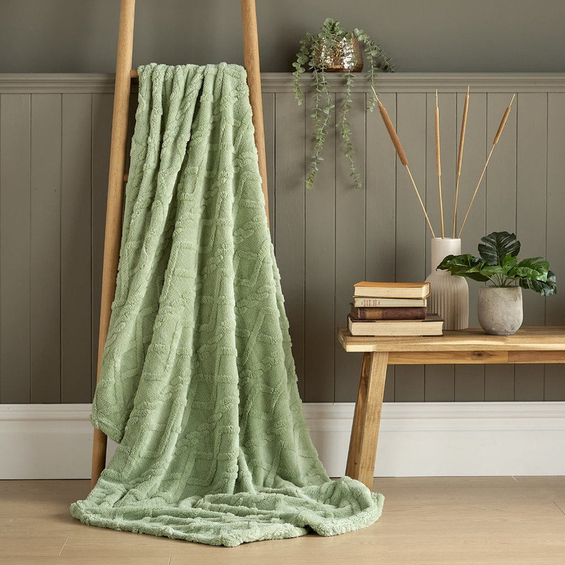 Lightweight Cable Knit Pattern Throw Blanket, Frosty Green