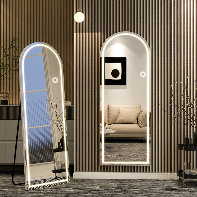 Lighted Full Length Mirror  with Stand LED Wall Mirror, White