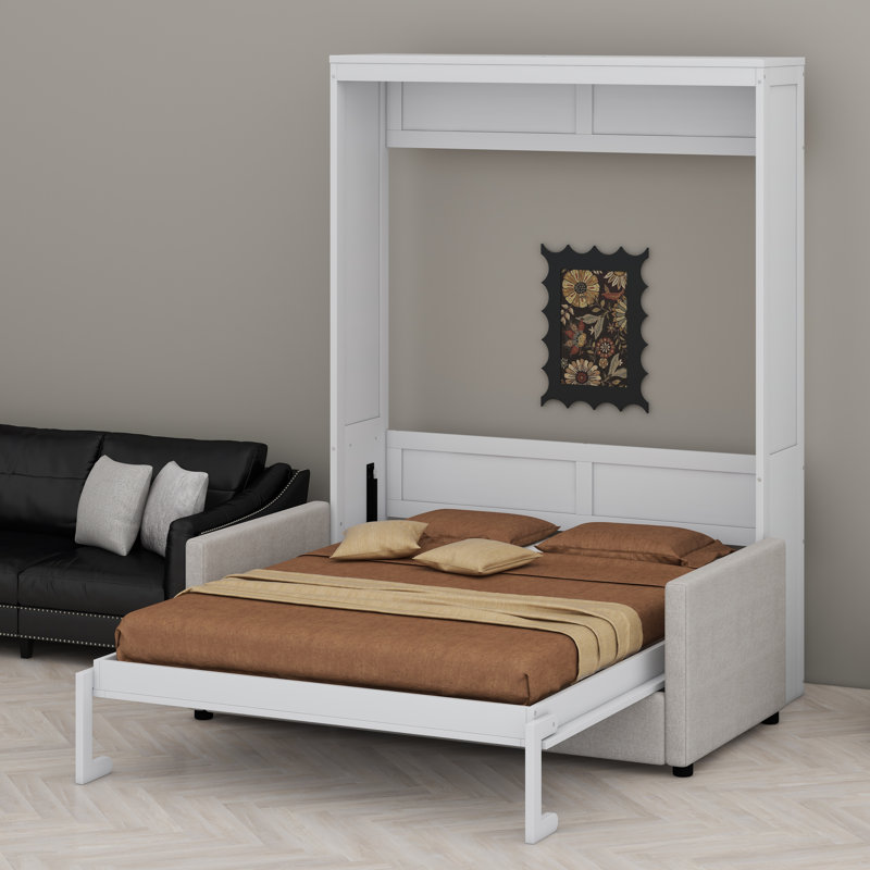 Lit escamotable mural Murphy avec coussin, Lit double, Blanc