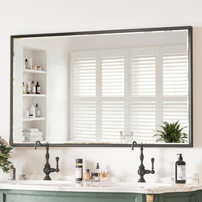 Miroir de salle de bain biseauté double, miroir mural en verre trempé avec bords réfléchissants et cadre en aluminium antirouille pour lavabo