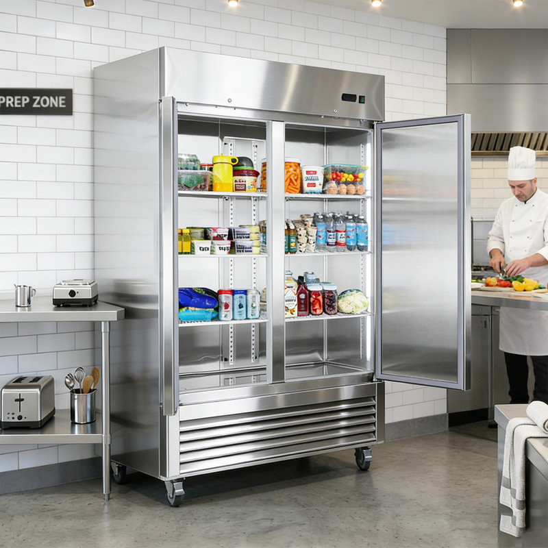 Réfrigérateur commercial en acier inoxydable 54 po 54,2 pi³ 2 portes avec porte à fermeture automatique pour les restaurants