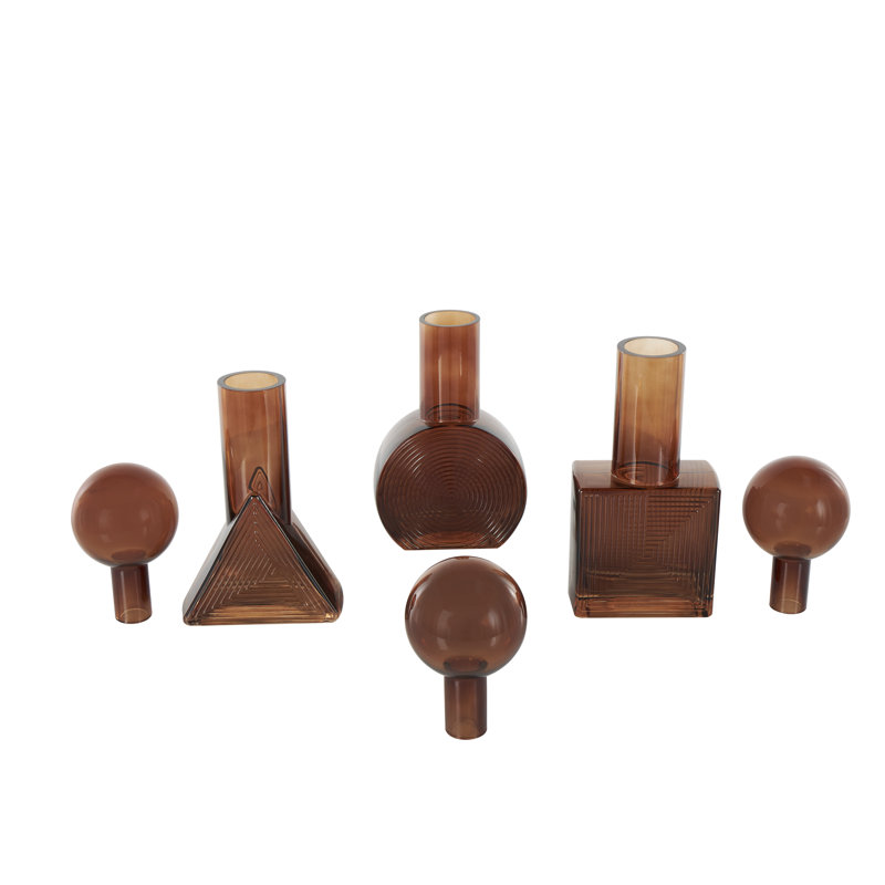 Cole And Grey Glass Triangle, Circle, Square Ombre Geometric Decorative Jars With Textured Grooves And Round Orb Tops