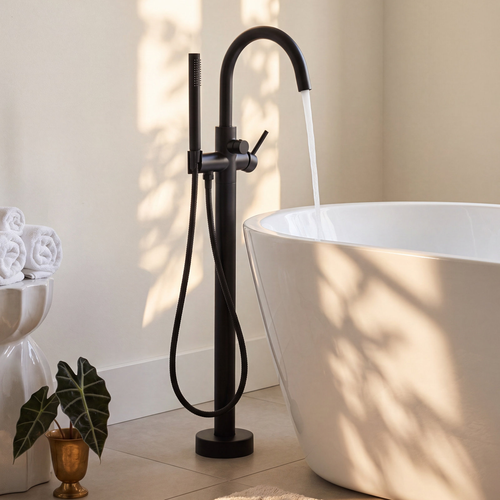 Circular Single Handle Tub Faucet, Matte Black