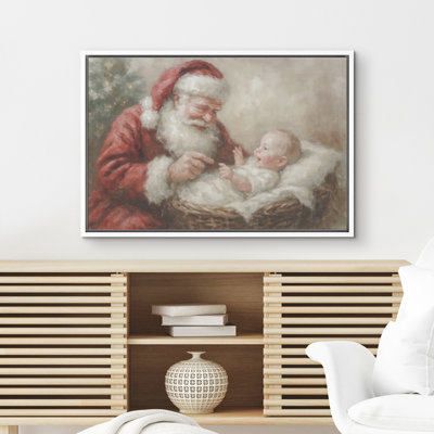 Père Noël et bébé, décoration de chambre à thème de Noël, arbre de Noël, reproduction d'art sur toile encadrée
