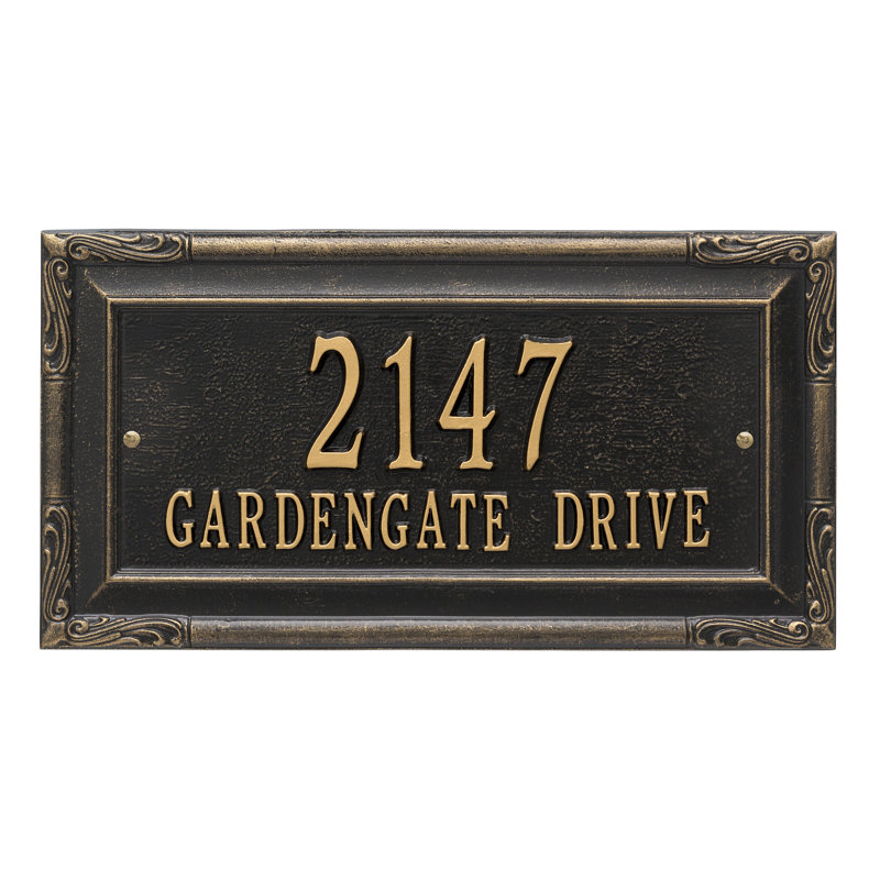 Plaque d'adresse murale sur 2 lignes Gardengate, Noir / or, Oui