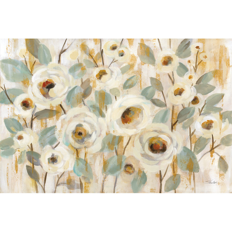 White Gold And Sage Floral by Silvia Vassileva - Wrapped Canvas Painting, 20cm H x 30cm W
