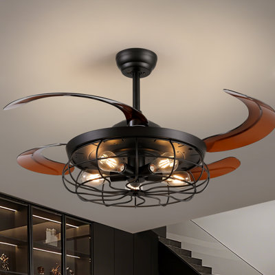 Caronni 48'' Retractable Blades Ceiling Fan with Remote Control and Light Kit Included
