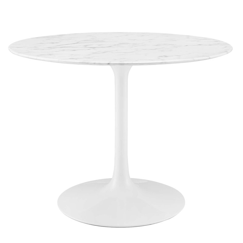  Table de salle à manger en marbre artificiel Lippa, H 29,5 po x L 40 po x l 40 po, Blanc, Blanc